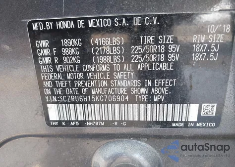 2019 Honda Hr-V Sport из США, поврежденный, VIN 3CZRU6H15KG706904